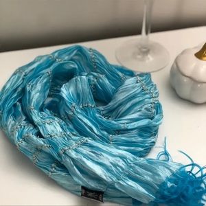 Y2K| NWT Wrinkled Turquoise Silk Blend Scarf